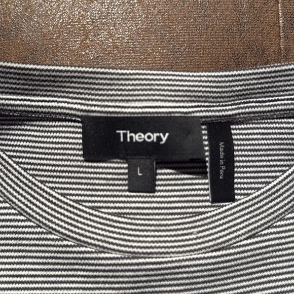 THEORY Striped Cotton Jersey T Shirt Charcoal dress size Large - Picture 8 of 13